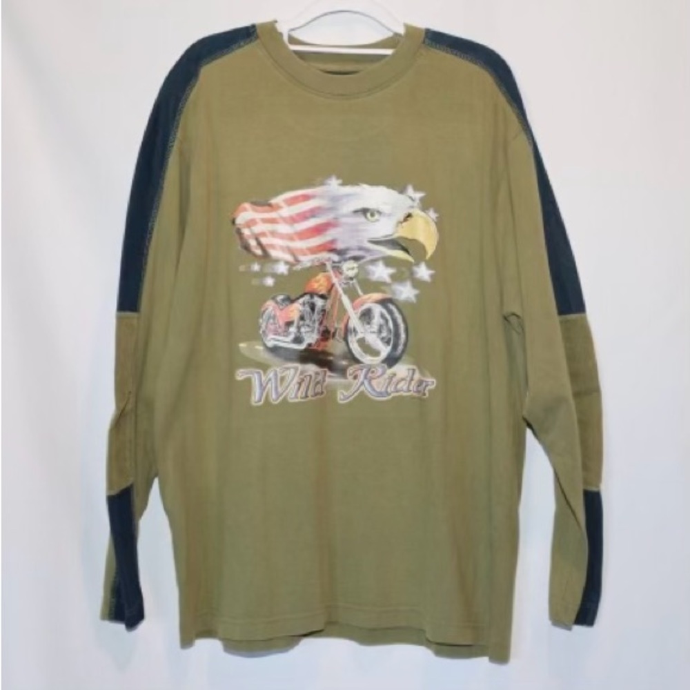 3/$15 Faded Glory “Wild Rider” Eagle Motorcycle Long Sleeve Shirt XL